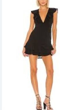 Privacy Please Black V-Neck Ruffle Woman's Mini Dress